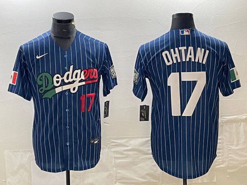 Men Los Angeles Dodgers 17 Ohtani Blue stripe Nike Game MLB Jersey style 6